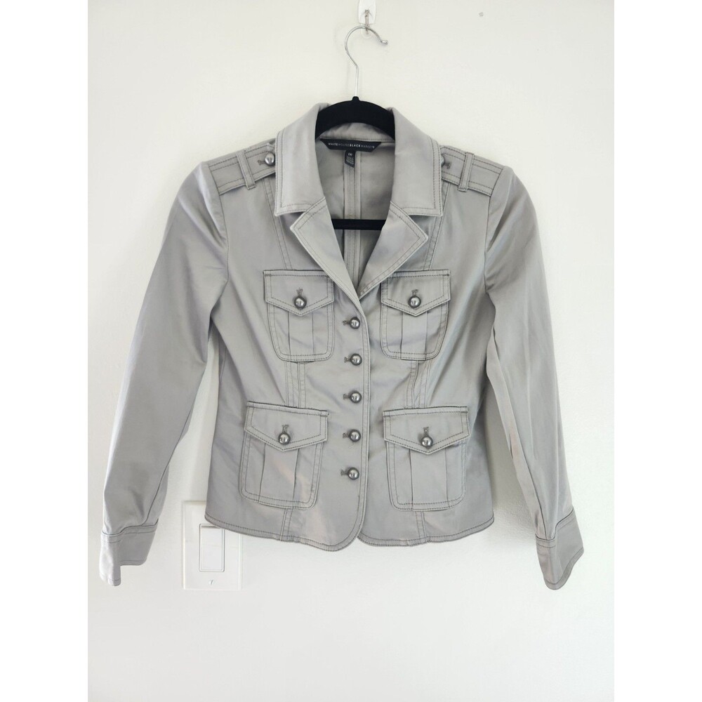 WHBM Mercury Gray Military Cargo Blazer Jacket Peplum Hem Sz00 Fitted Steampunk